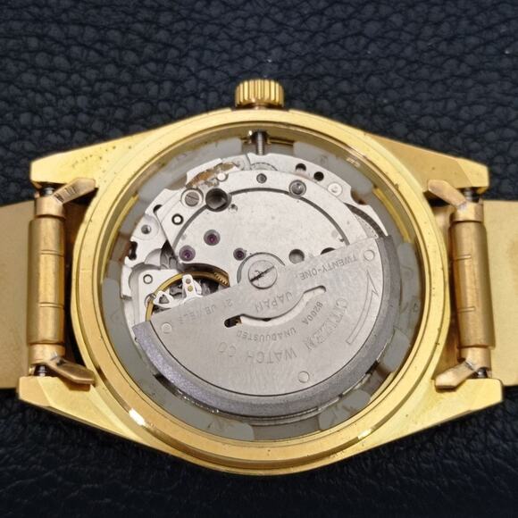 Vintage 1973 Citizen Automatic Mens Gold Watch W/daydate & Red accents - Picture 9 of 10